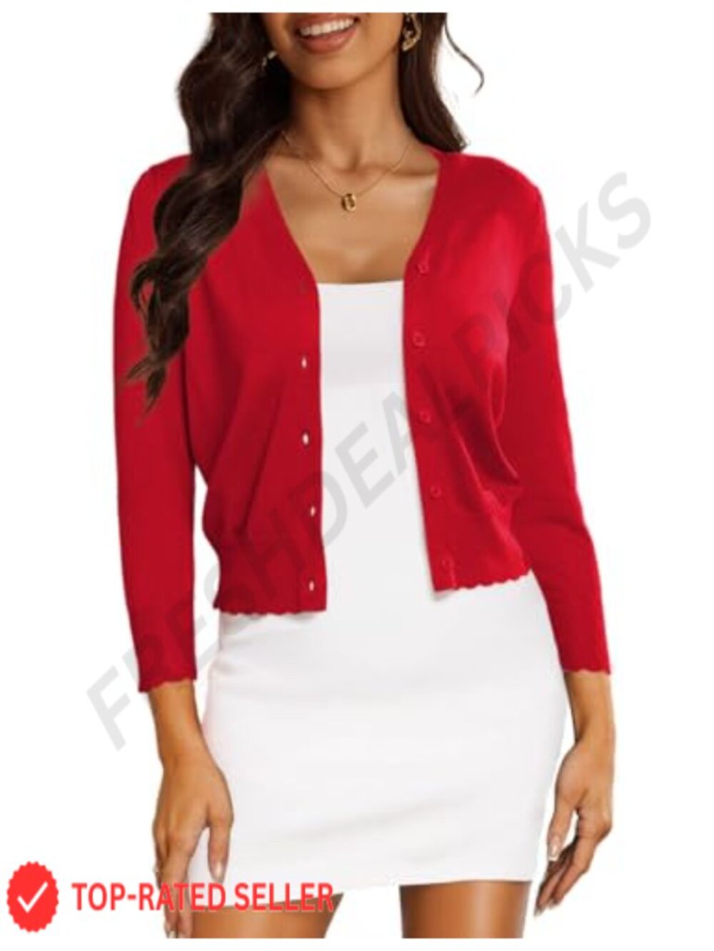 Cropped Cardigan Bolero Shrug 3/4 Sleeve Lightweight Knit
